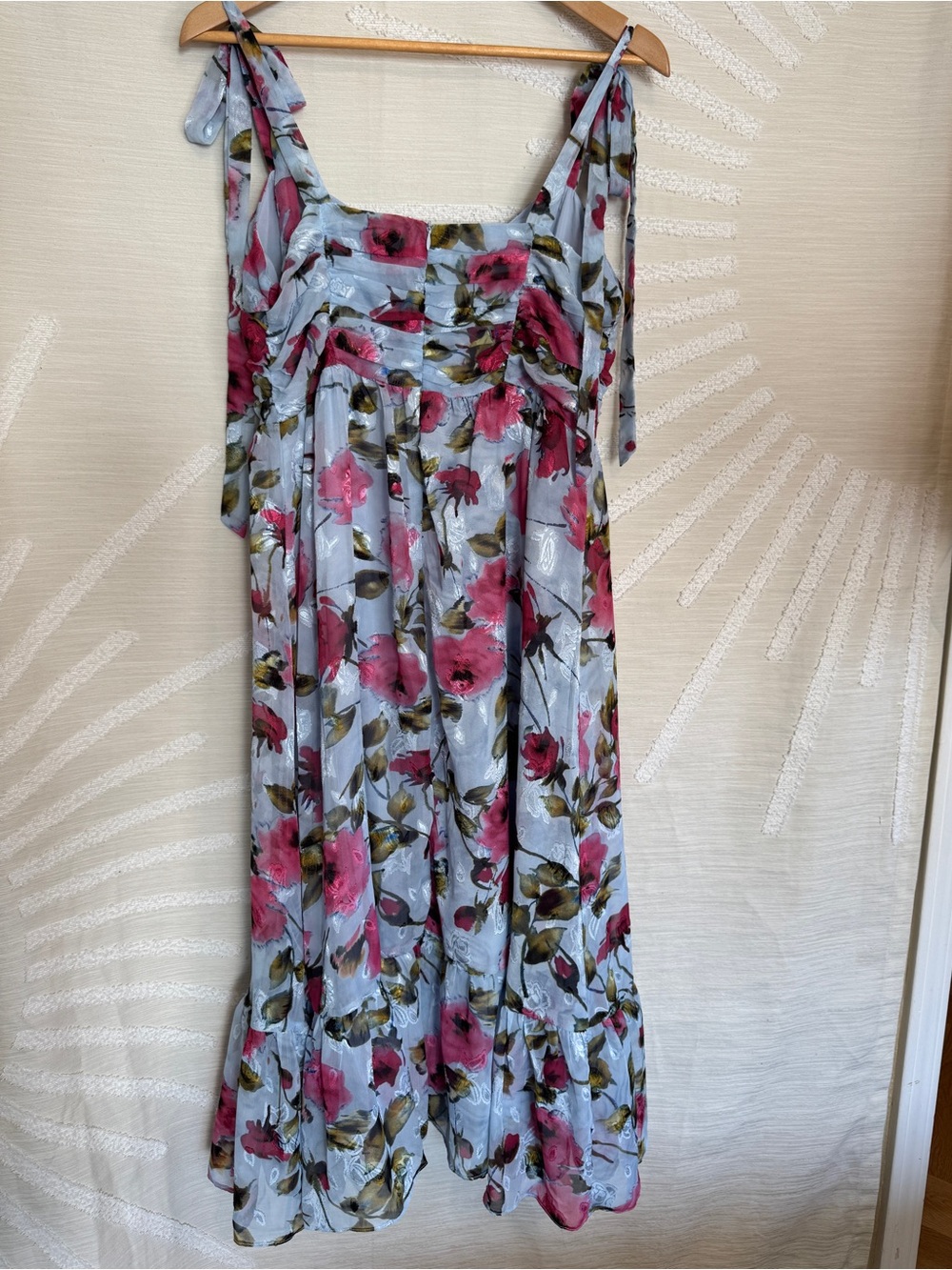 Lulus Women’s Large Light Blue Floral Tie-Strap Midi Dress Garden Party Wedding - Picture 3 of 8